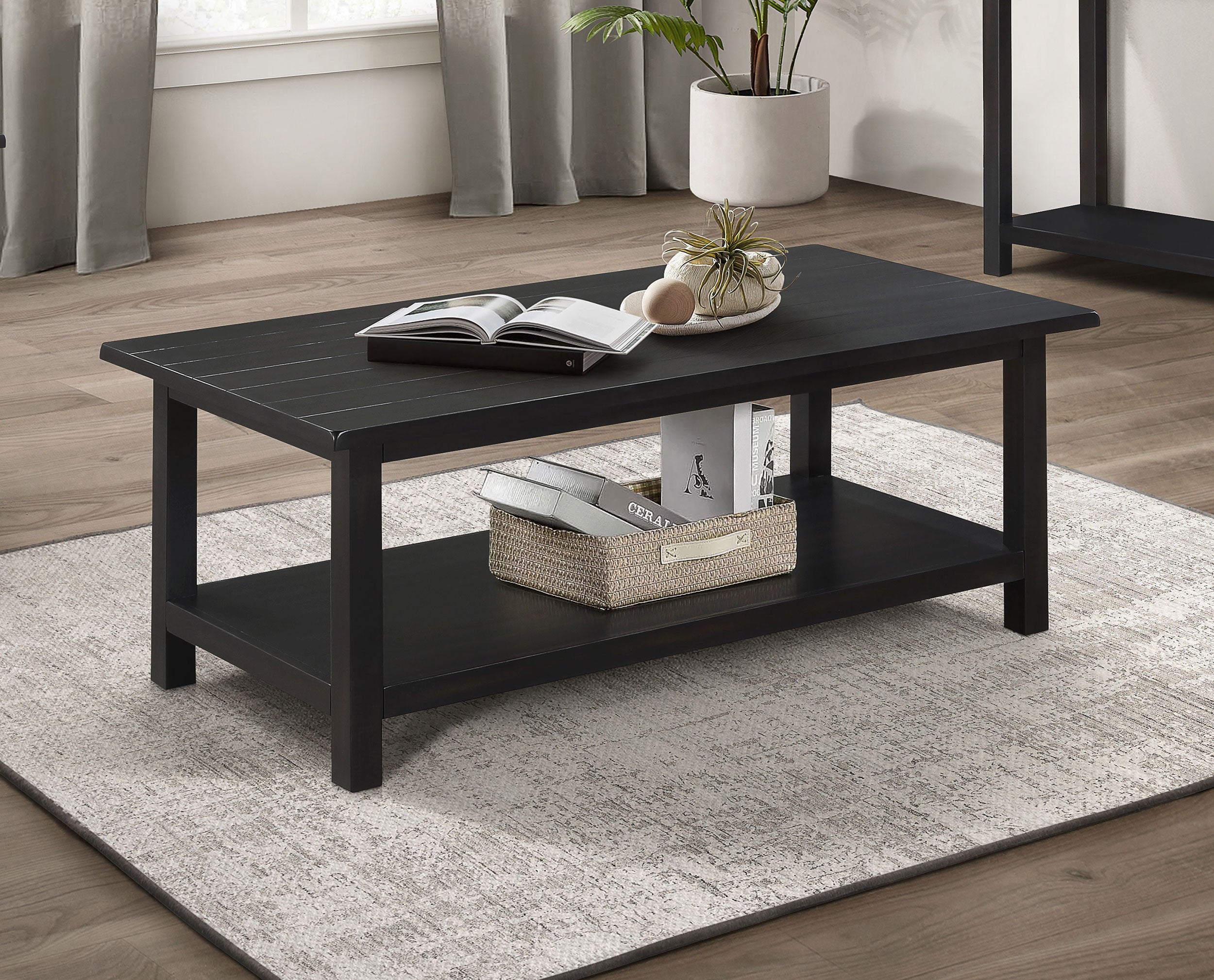 Payne Wood Coffee Table with Shelf Distressed Brown