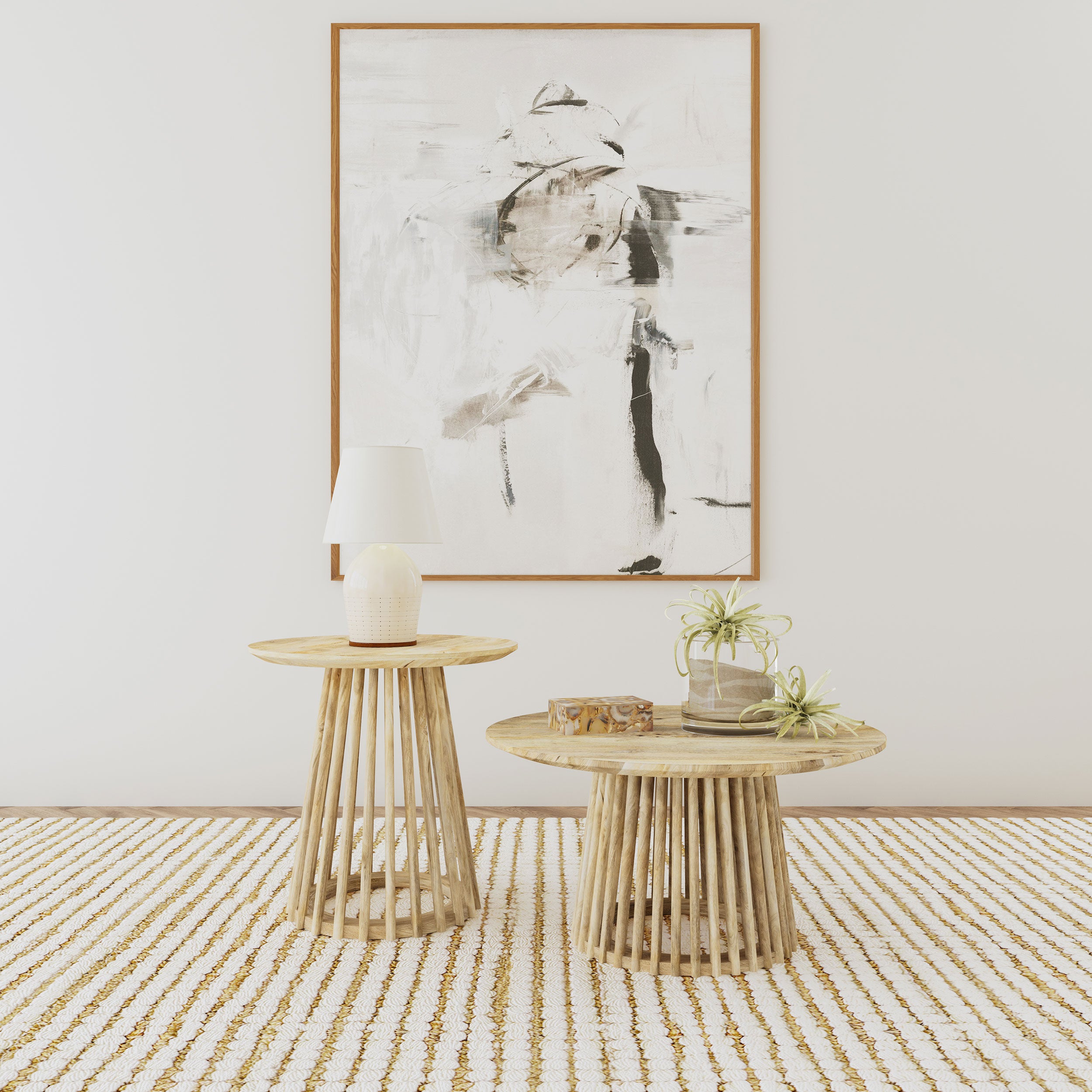 Touhy  Round Coffee and End Table Set Natural Mango