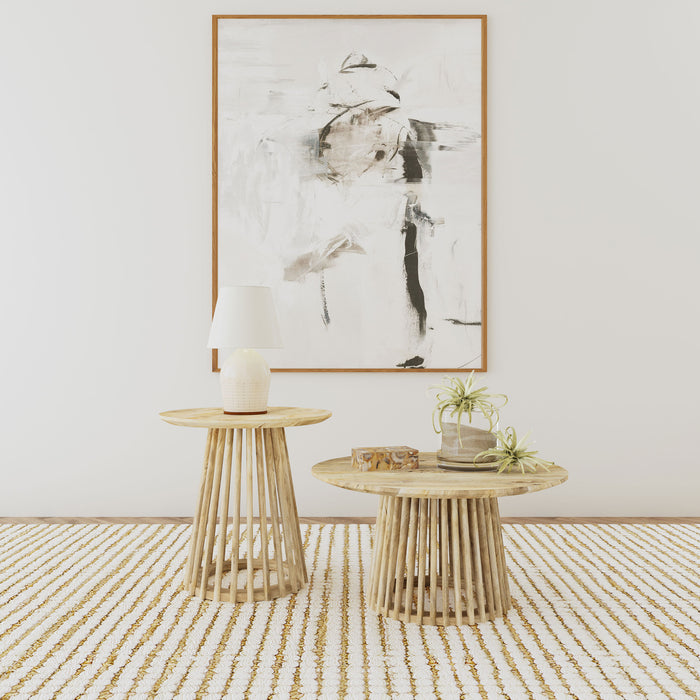 Touhy  Round Coffee and End Table Set Natural Mango