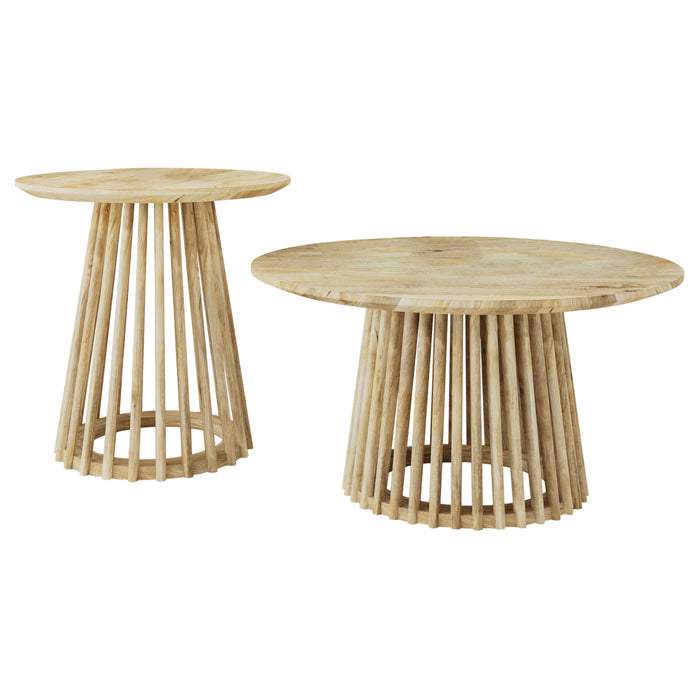 Touhy  Round Coffee and End Table Set Natural Mango
