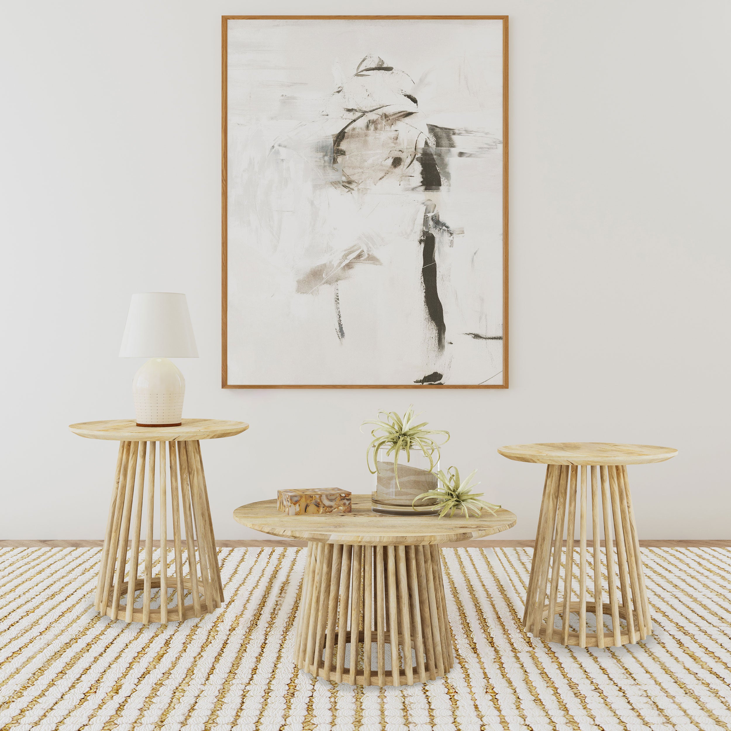 Touhy  Round Coffee and End Table Set Natural Mango