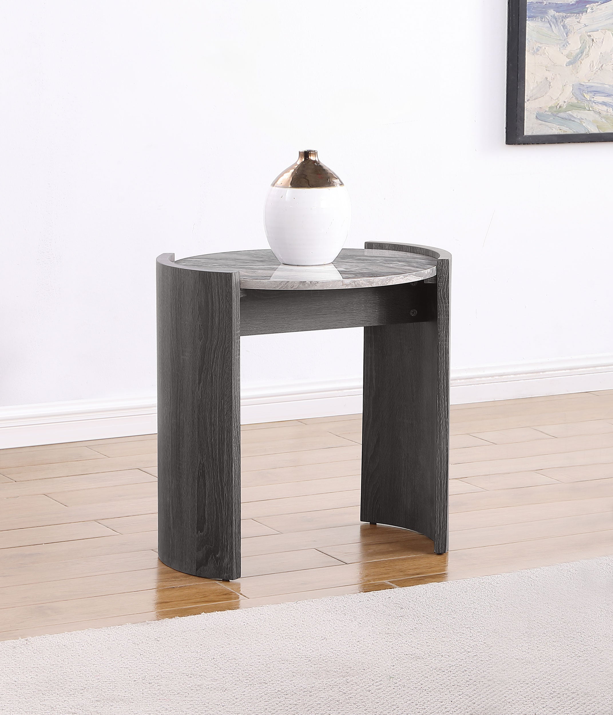 Gladstone Round Faux Marble Top End Table Distressed Grey
