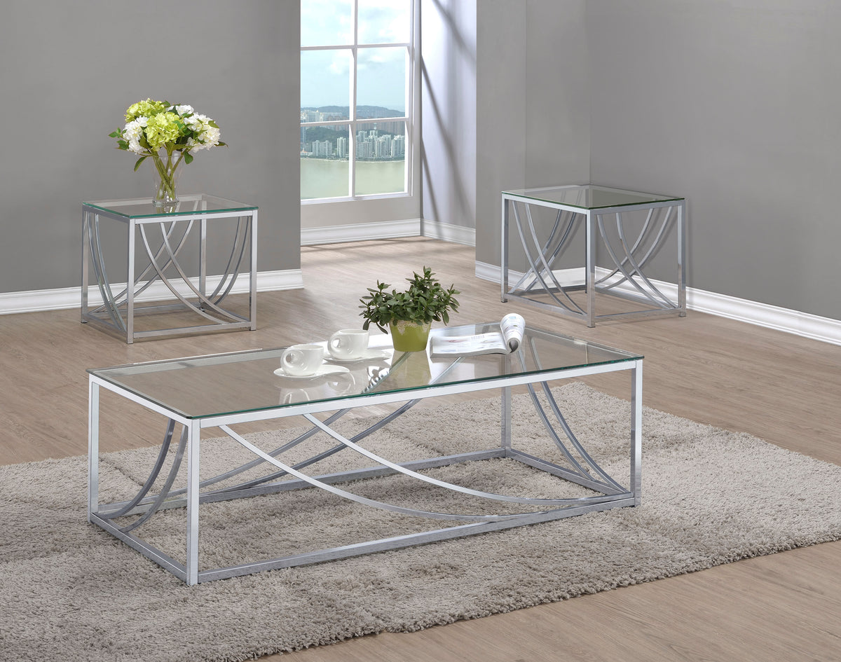 Lille  Glass Top Coffee End Sofa Table Set Chrome