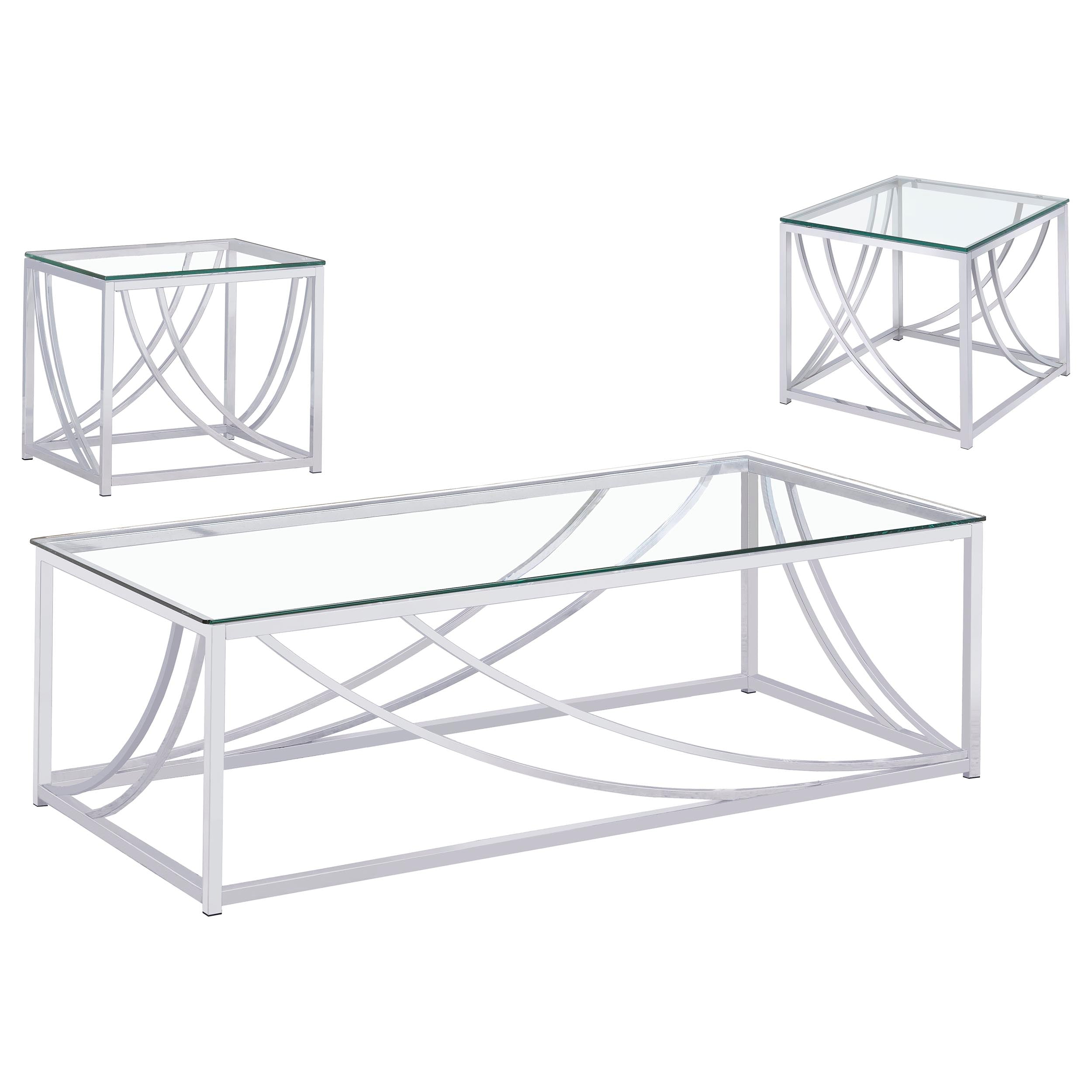Lille  Glass Top Coffee End Sofa Table Set Chrome