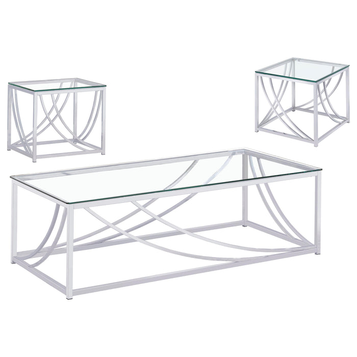 Lille  Glass Top Coffee End Sofa Table Set Chrome