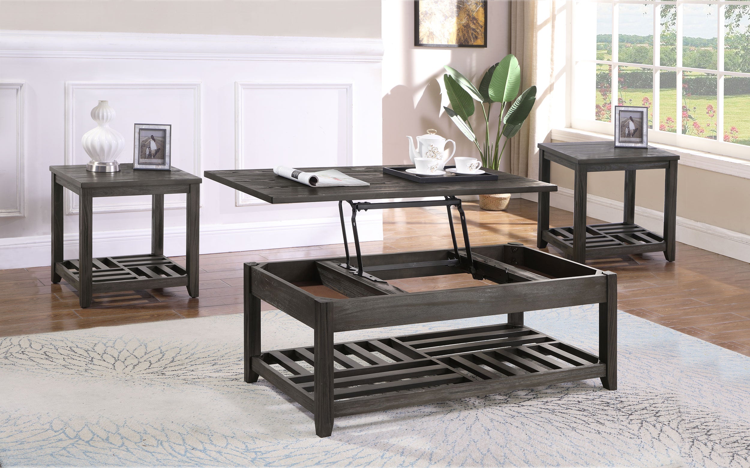 Cliffview  Lift Top Coffee and End Table Set Grey