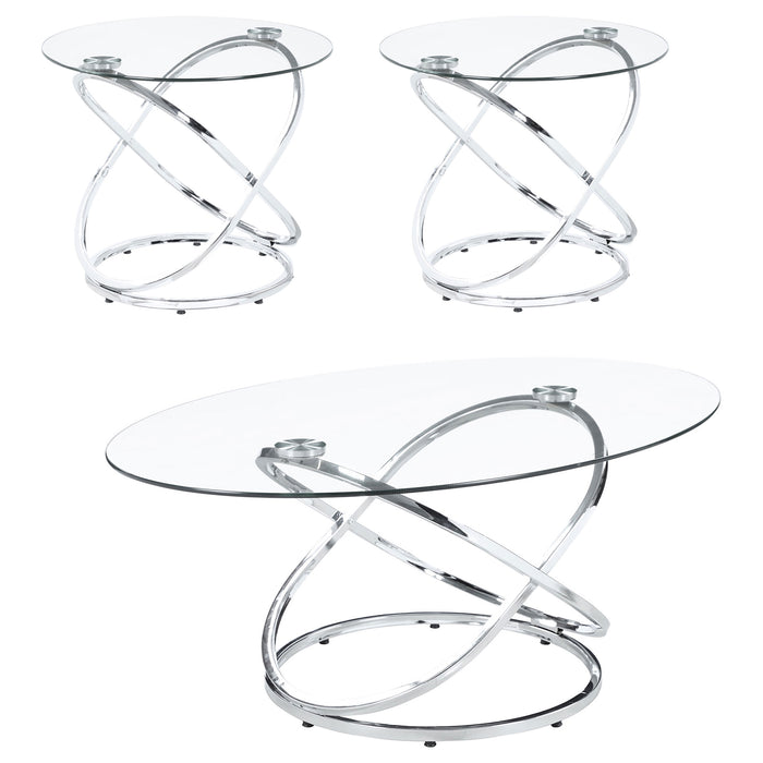 Warren  Oval Glass Top Coffee Table Set Chrome