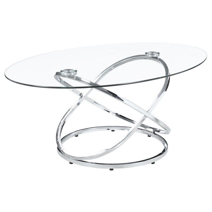 Warren  Oval Glass Top Coffee Table Set Chrome