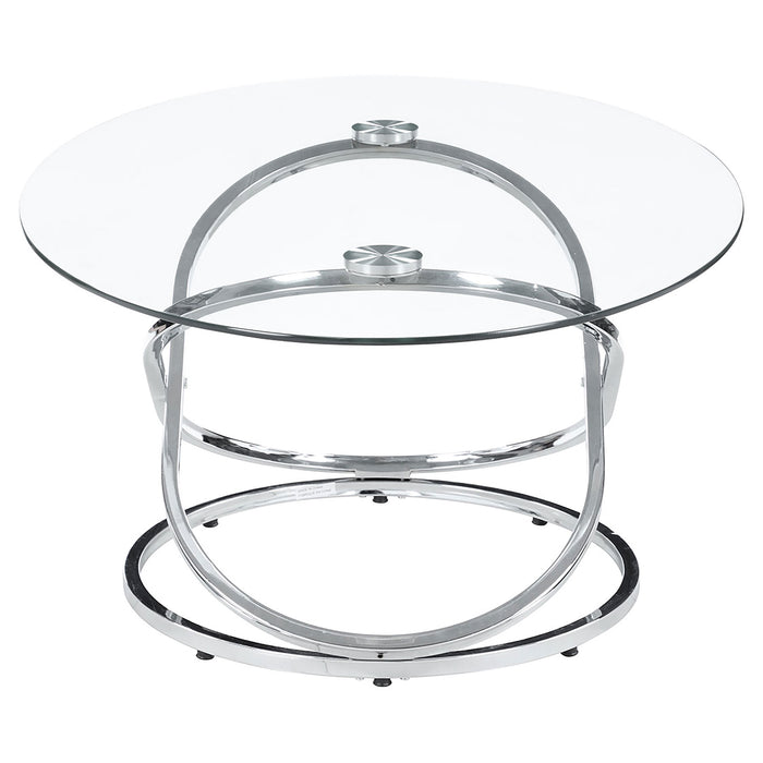 Warren  Oval Glass Top Coffee Table Set Chrome