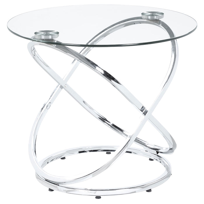 Warren  Oval Glass Top Coffee Table Set Chrome