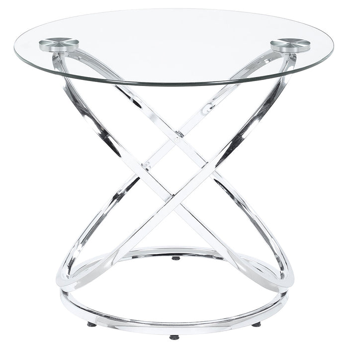 Warren  Oval Glass Top Coffee Table Set Chrome