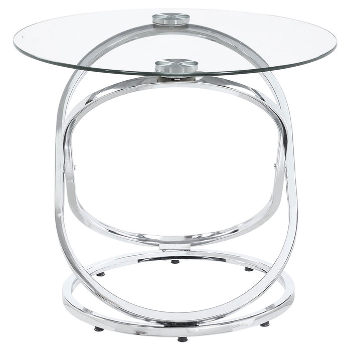 Warren  Oval Glass Top Coffee Table Set Chrome