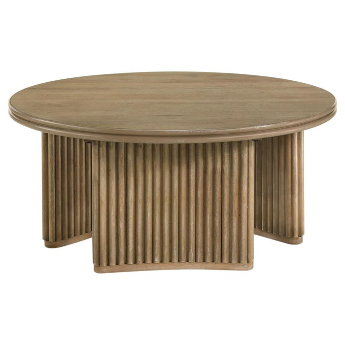 Halstead 36-inch Round Wood Coffee Table Distressed Light Brown