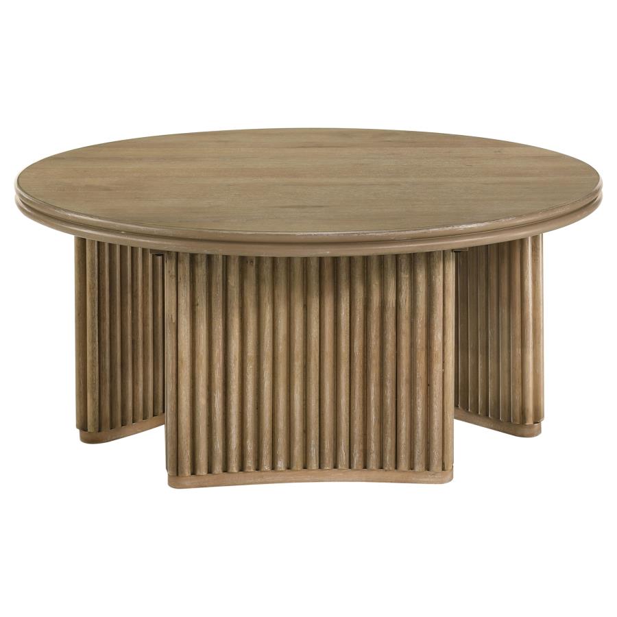Halstead 36-inch Round Wood Coffee Table Distressed Light Brown
