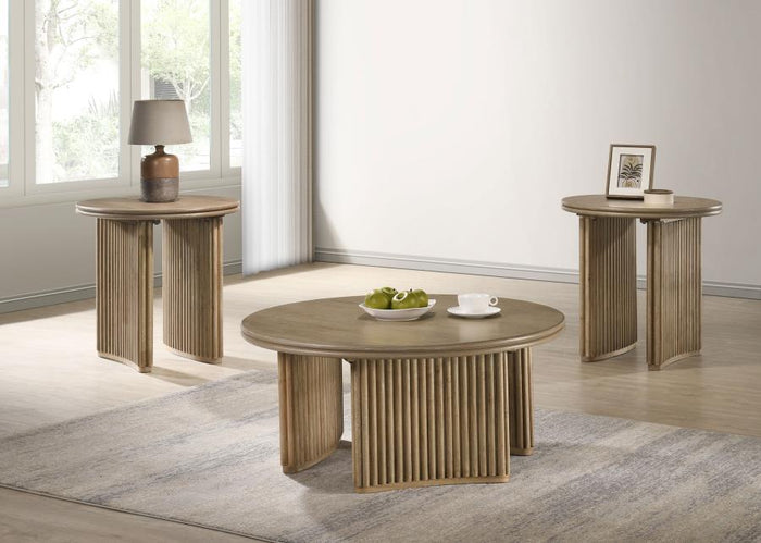 Halstead 36-inch Round Wood Coffee Table Distressed Light Brown