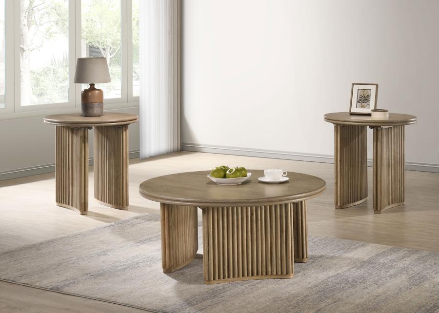 Halstead 36-inch Round Wood Coffee Table Distressed Light Brown