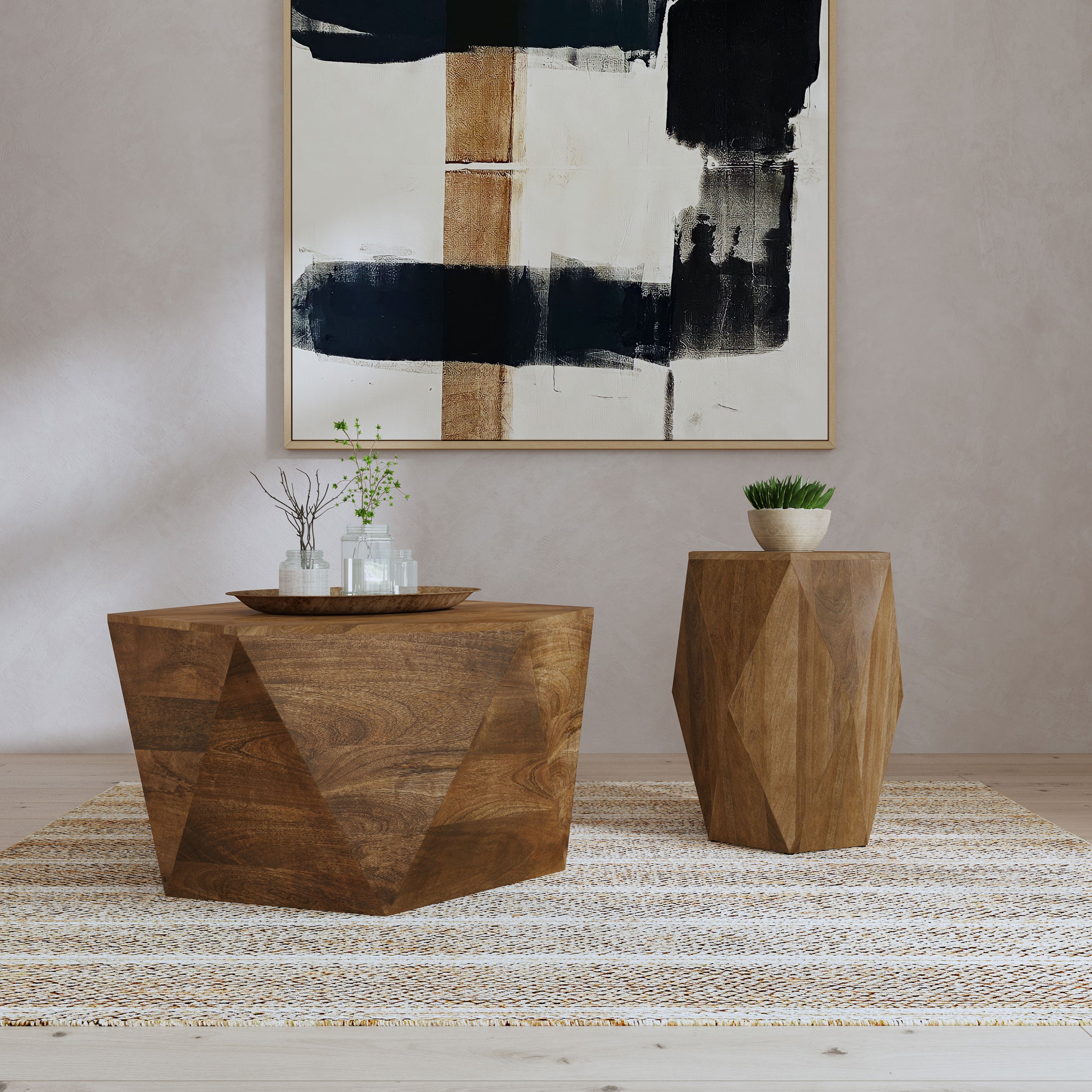 Zalika  Solid Wood Coffee and End Table Set Natural