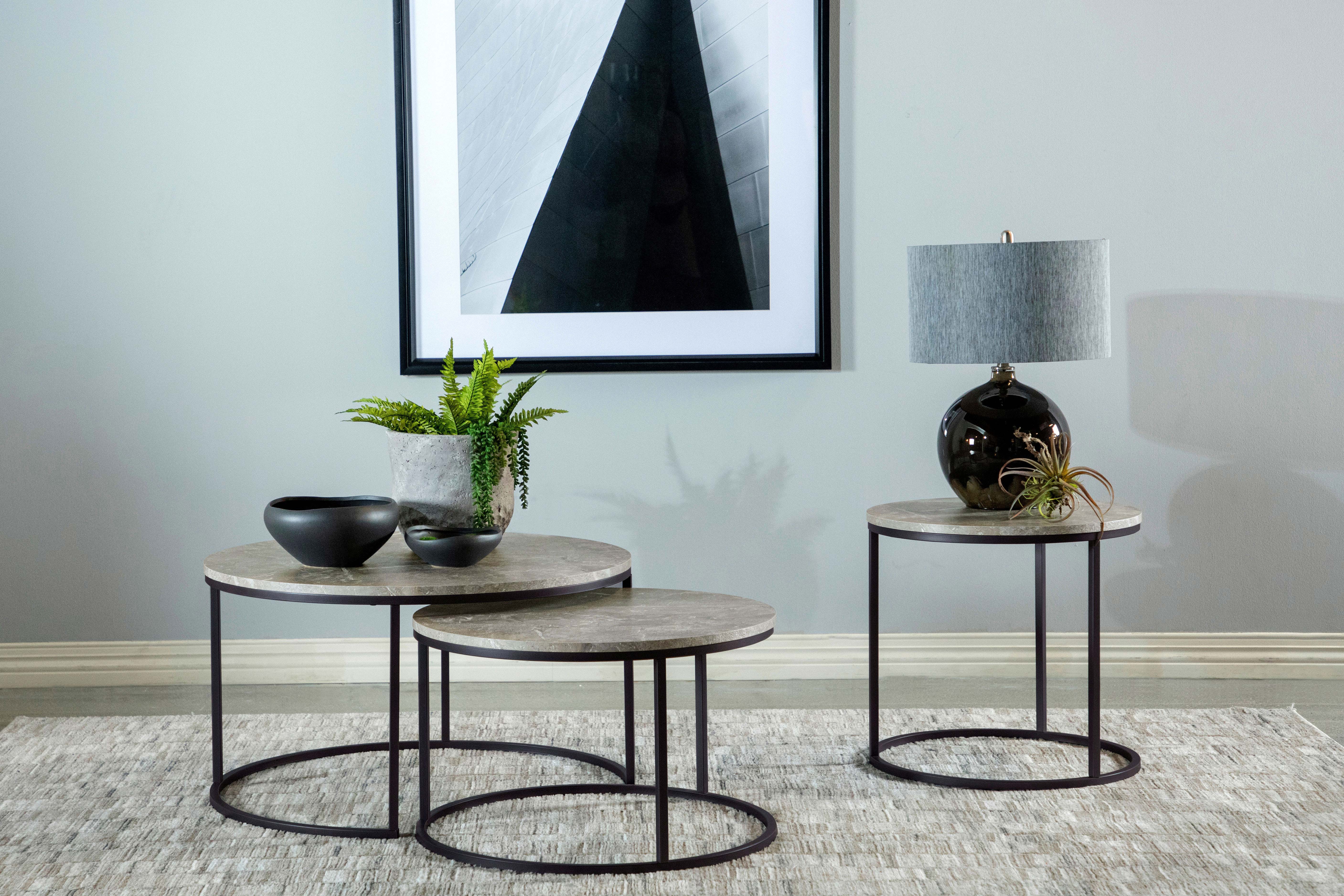 Lainey  Round Faux Marble Nesting Coffee Table Grey