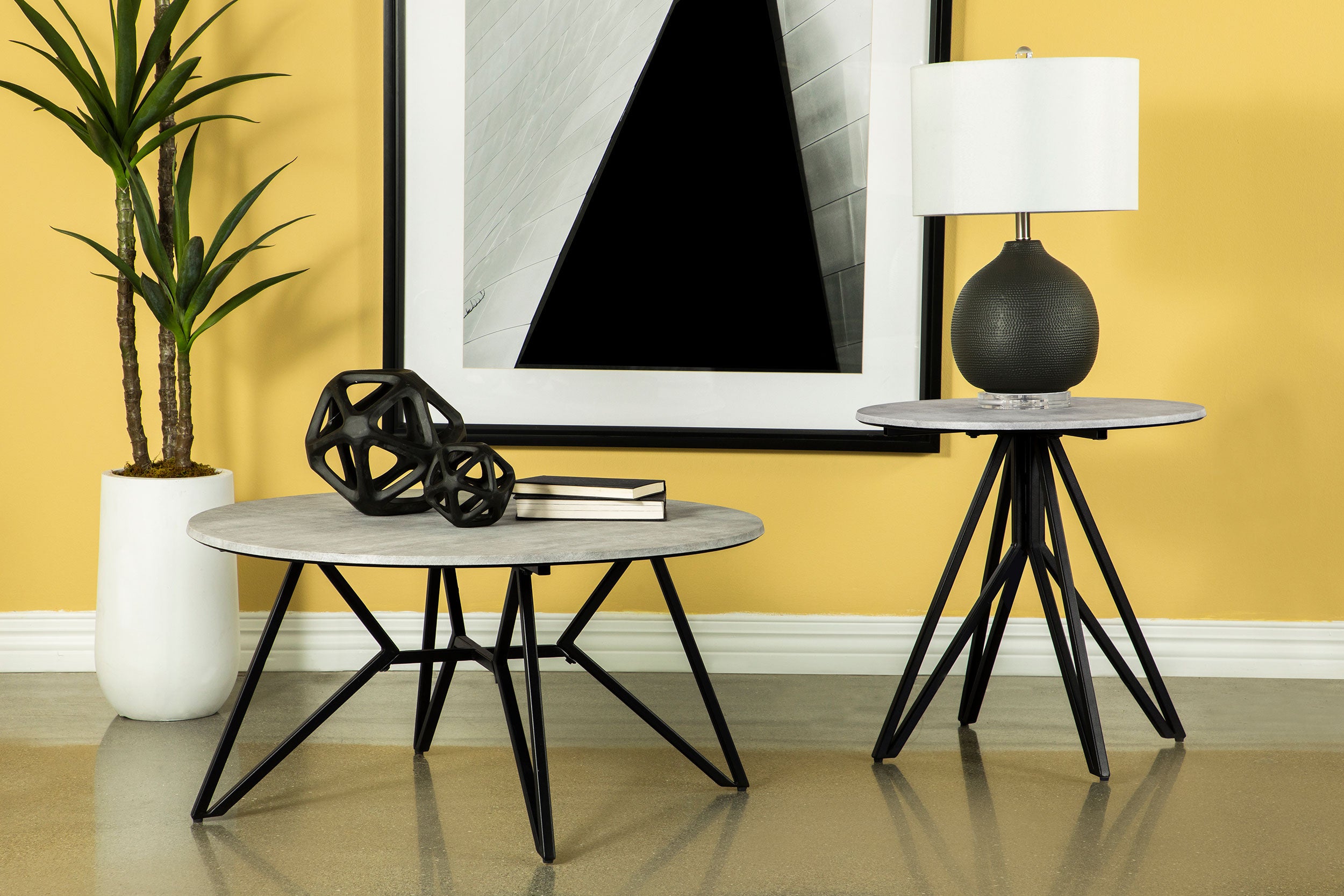 Hadi  Round SmartTop Coffee and End Table Set Cement