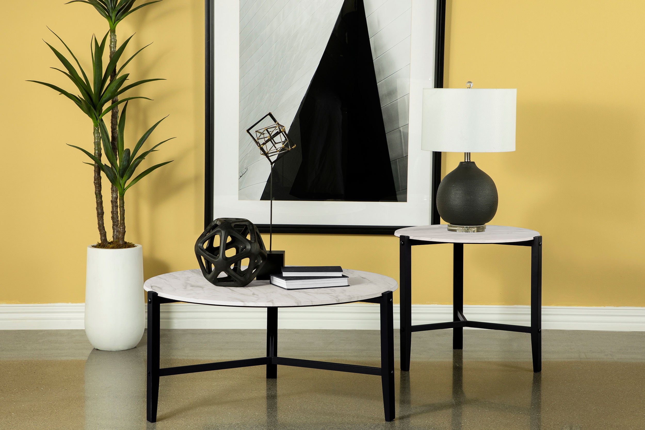 Tandi  Faux Marble Coffee and End Table Set White