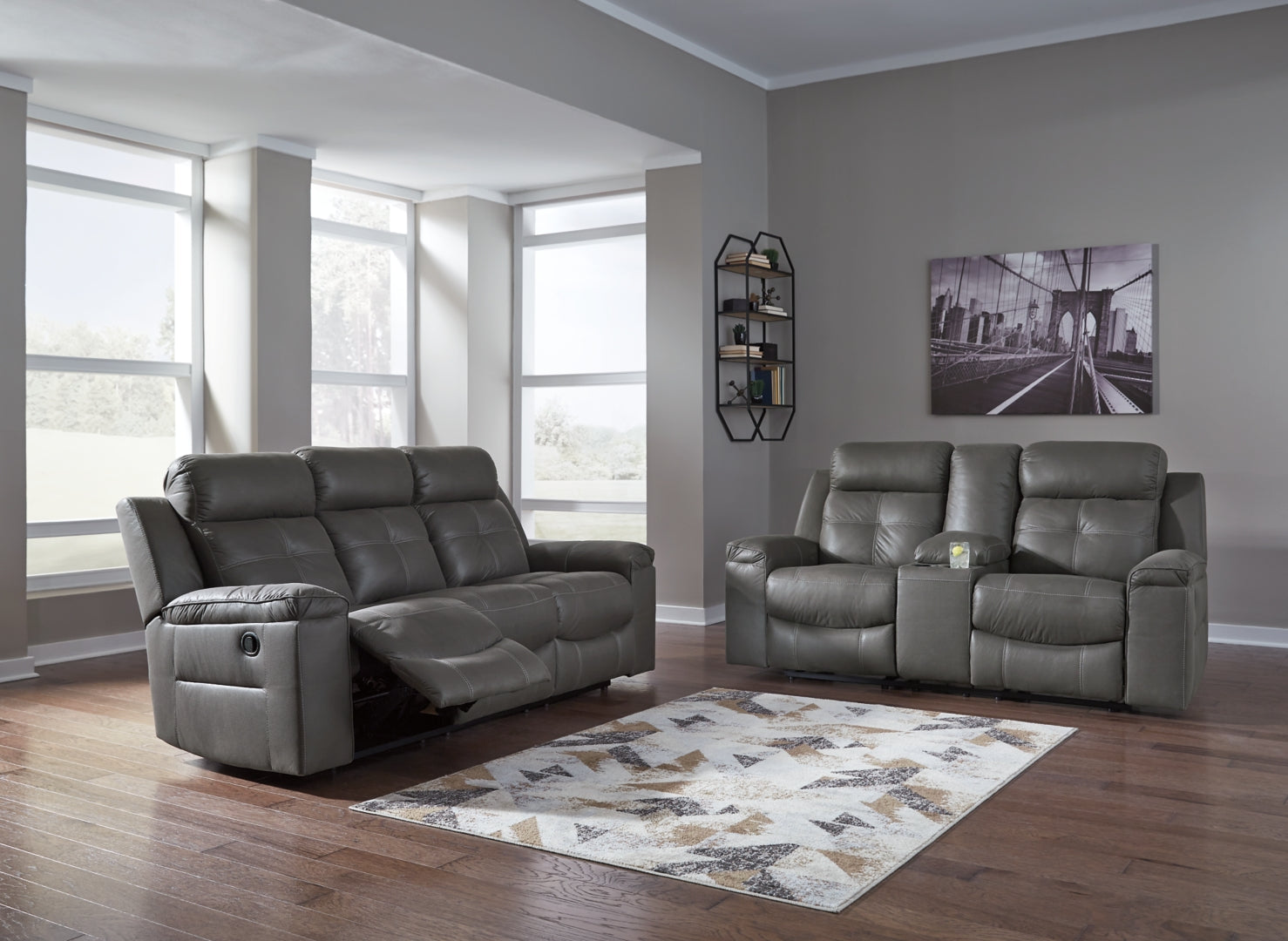 Jesolo Sofa and Loveseat (Brown and Grey)