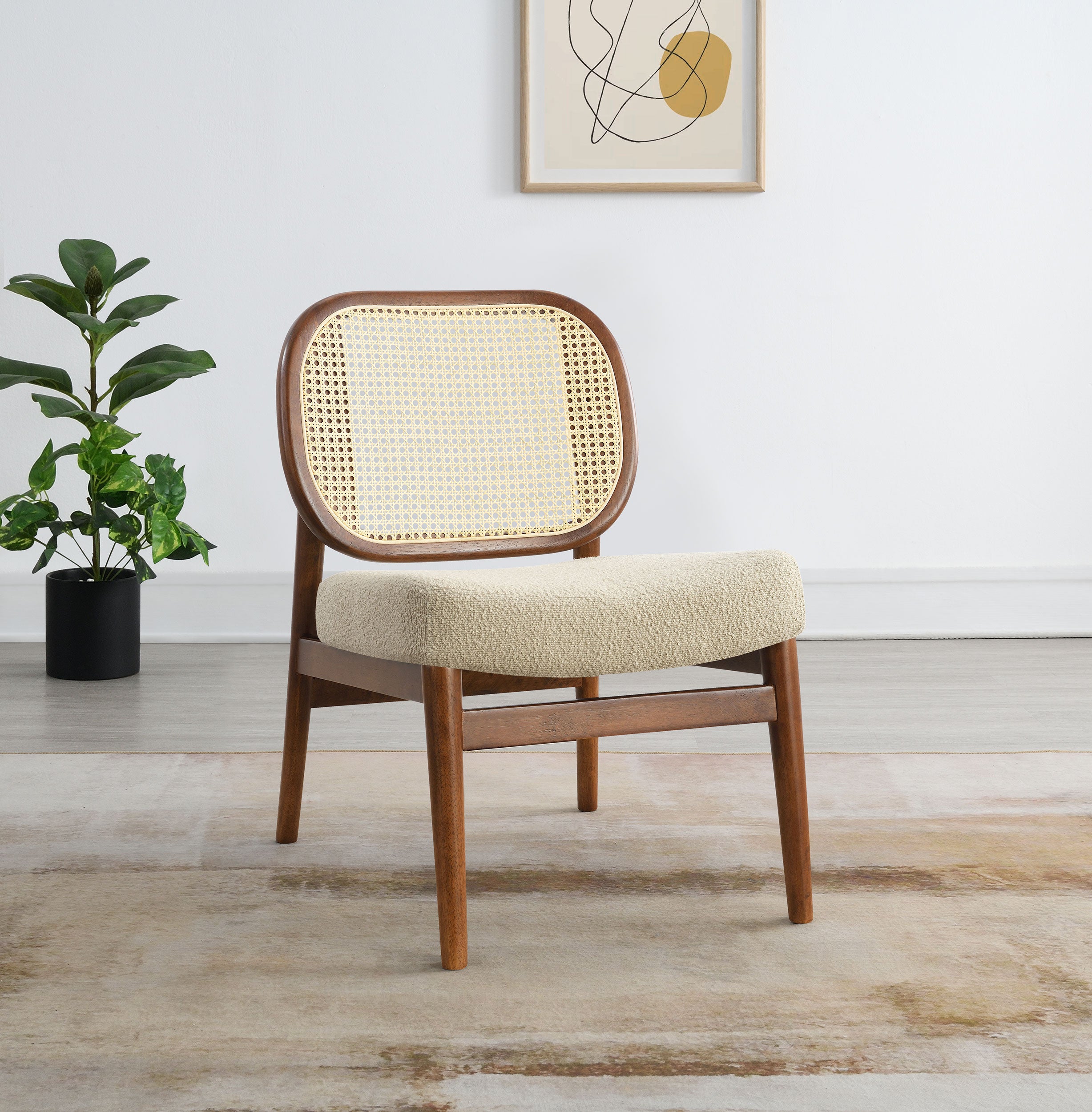 Rayo Rattan Cane Back Accent Chair with Padded Seat Black