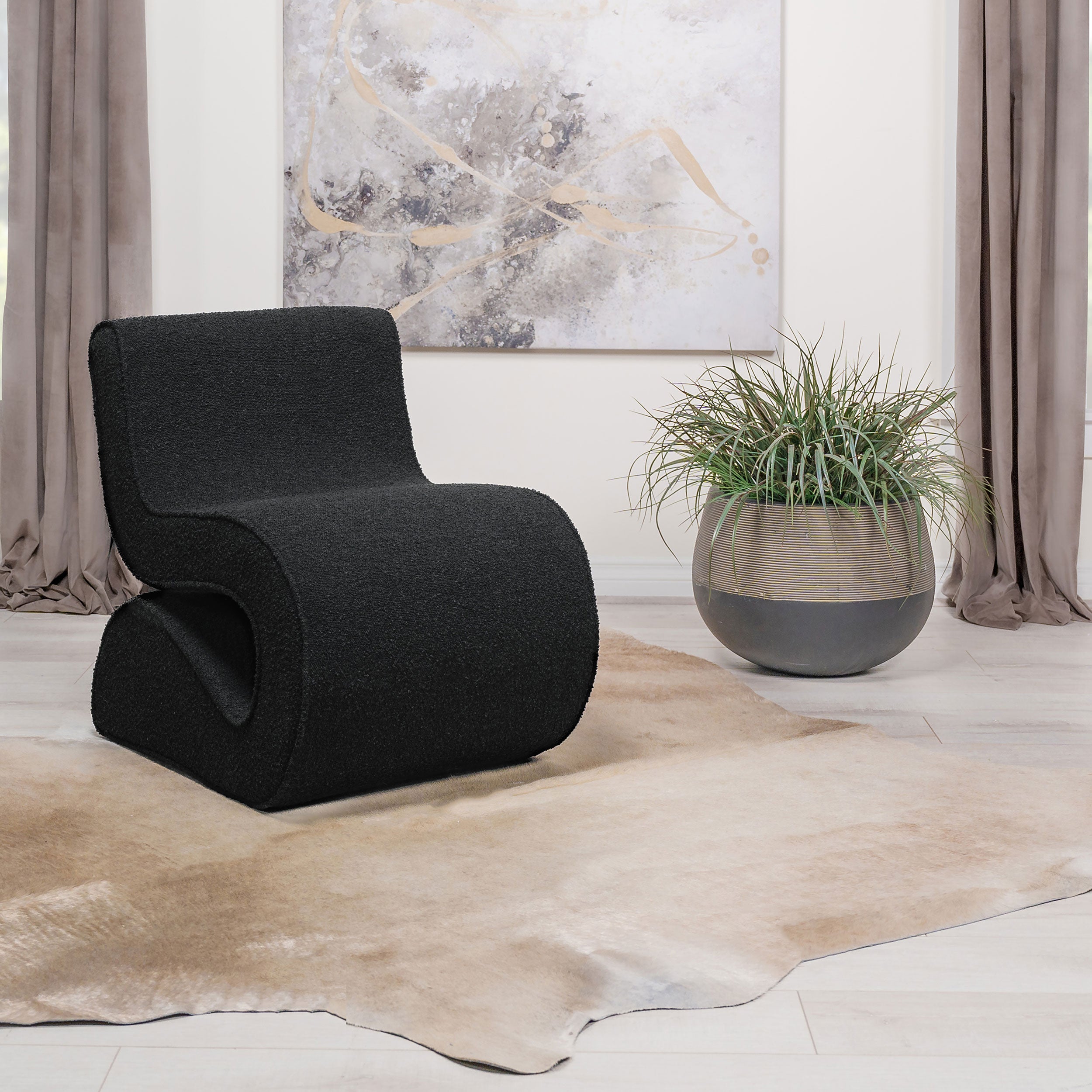 Ronea Boucle Upholstered Armless Curved Chair Cream