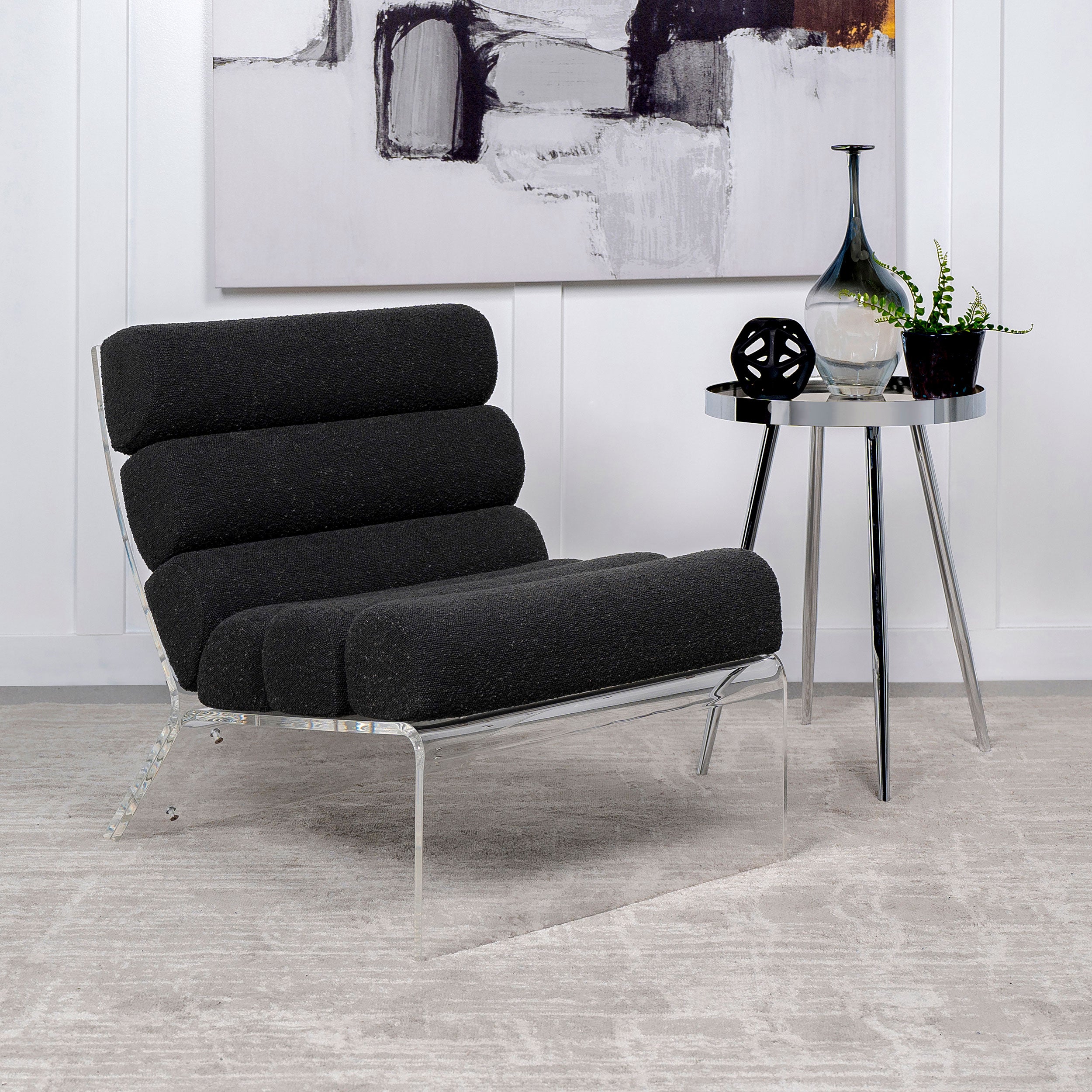 Serreta Boucle Upholstered Armless Acrylic Chair Ivory