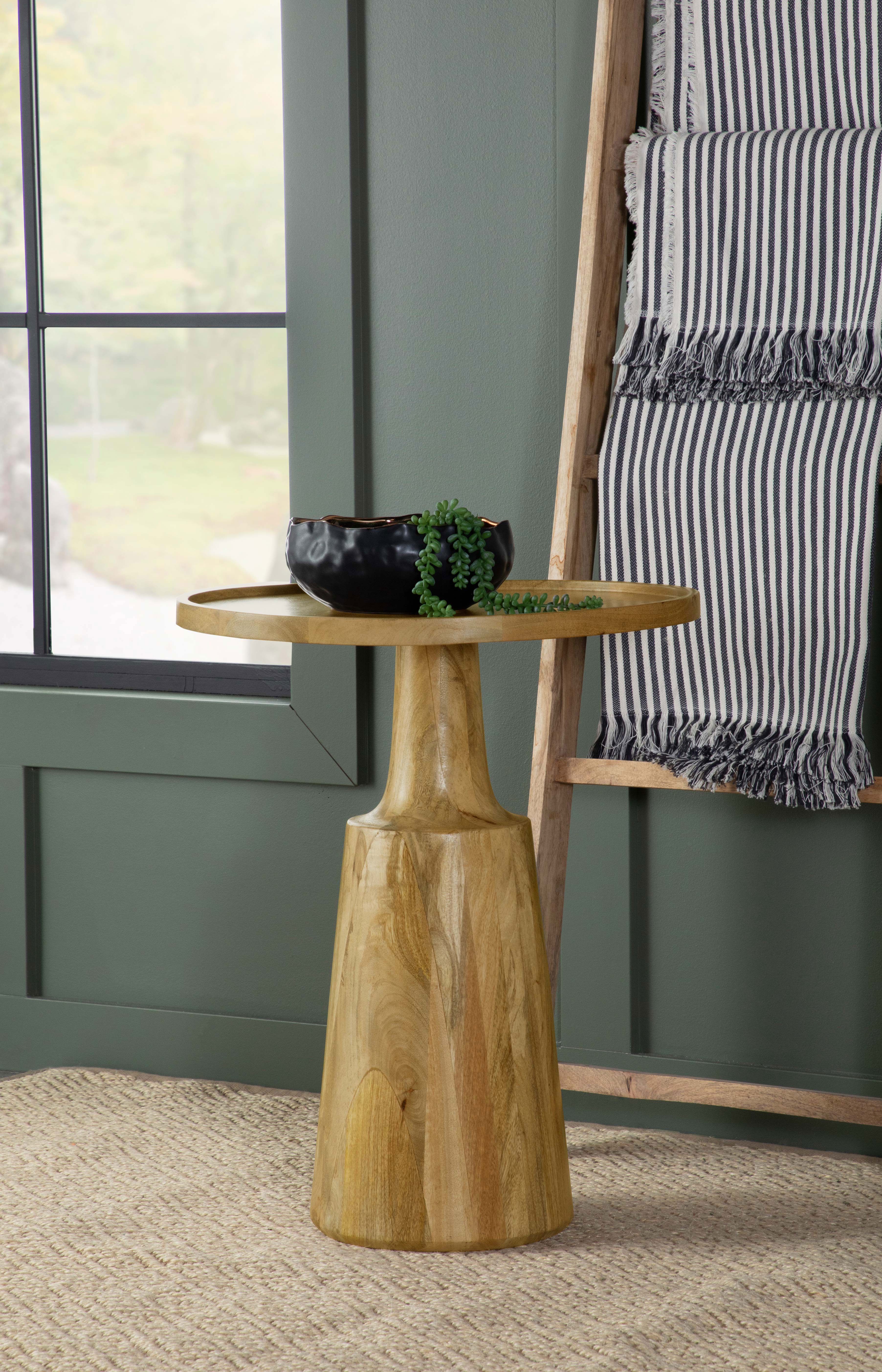Ixia Round Solid Mango Wood Accent Side Table Black Stain