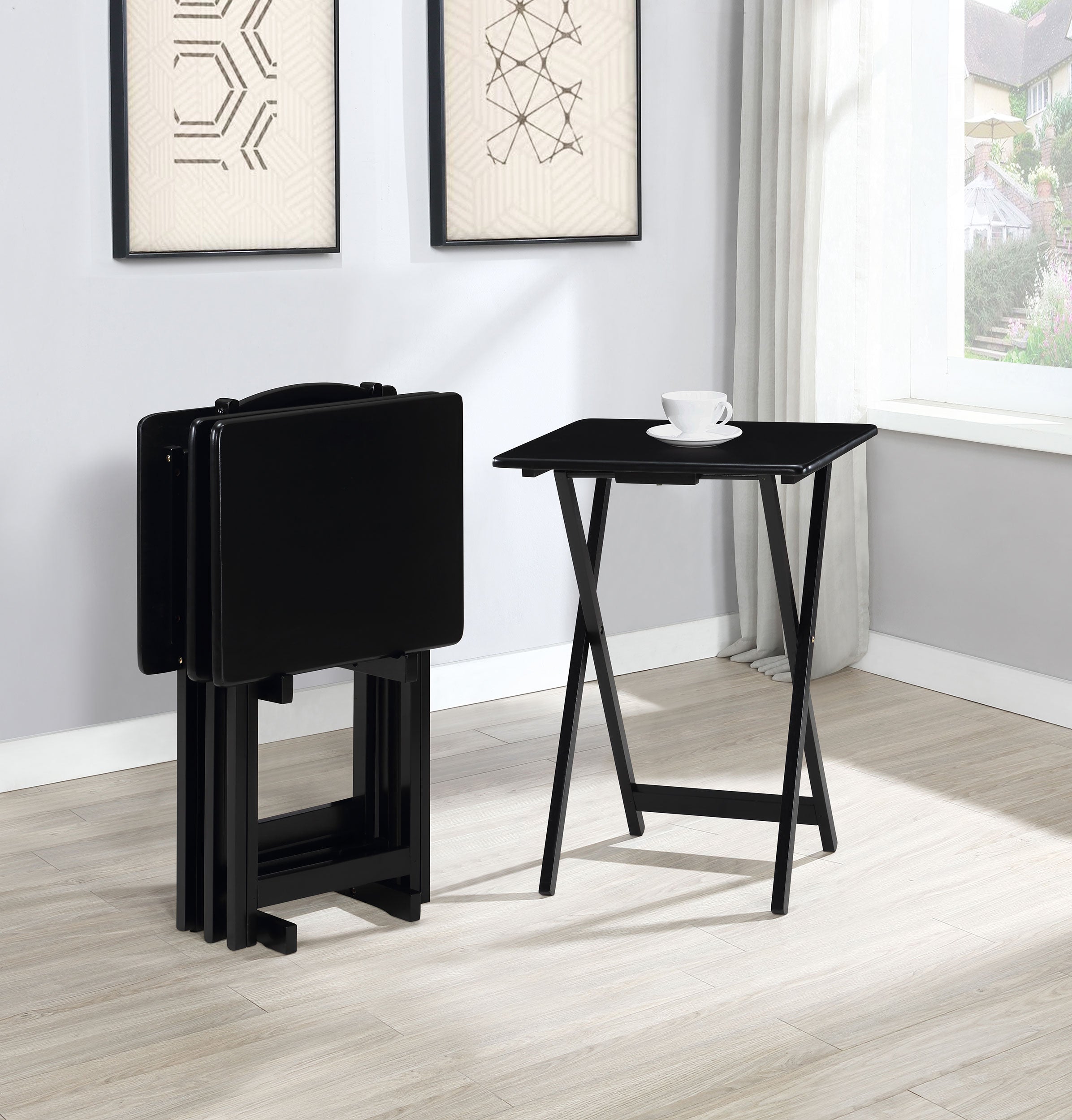 Donna  TV Tray Table Set with Stand Black