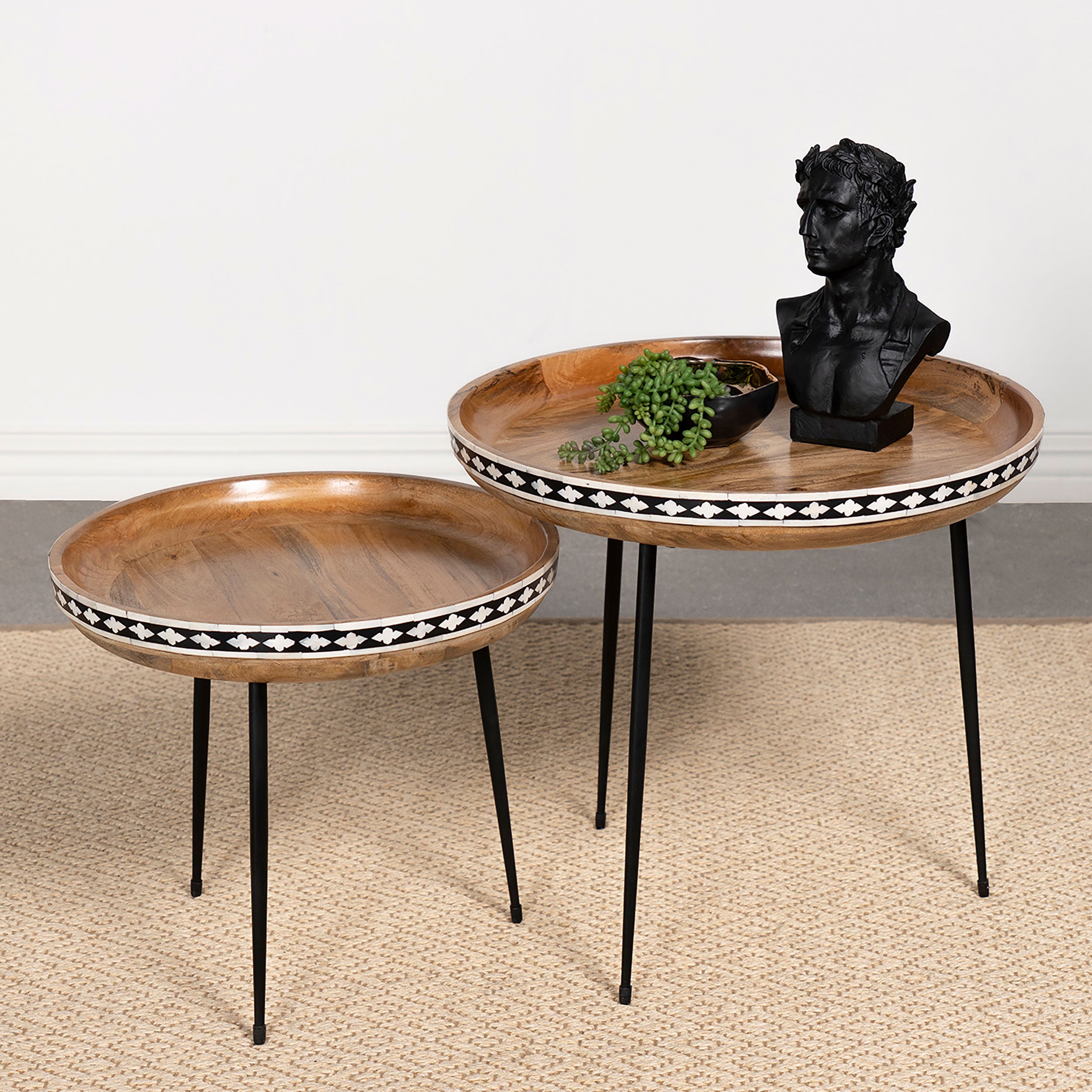 Ollie  Solid Wood Bone Inlay Nesting Table Natural