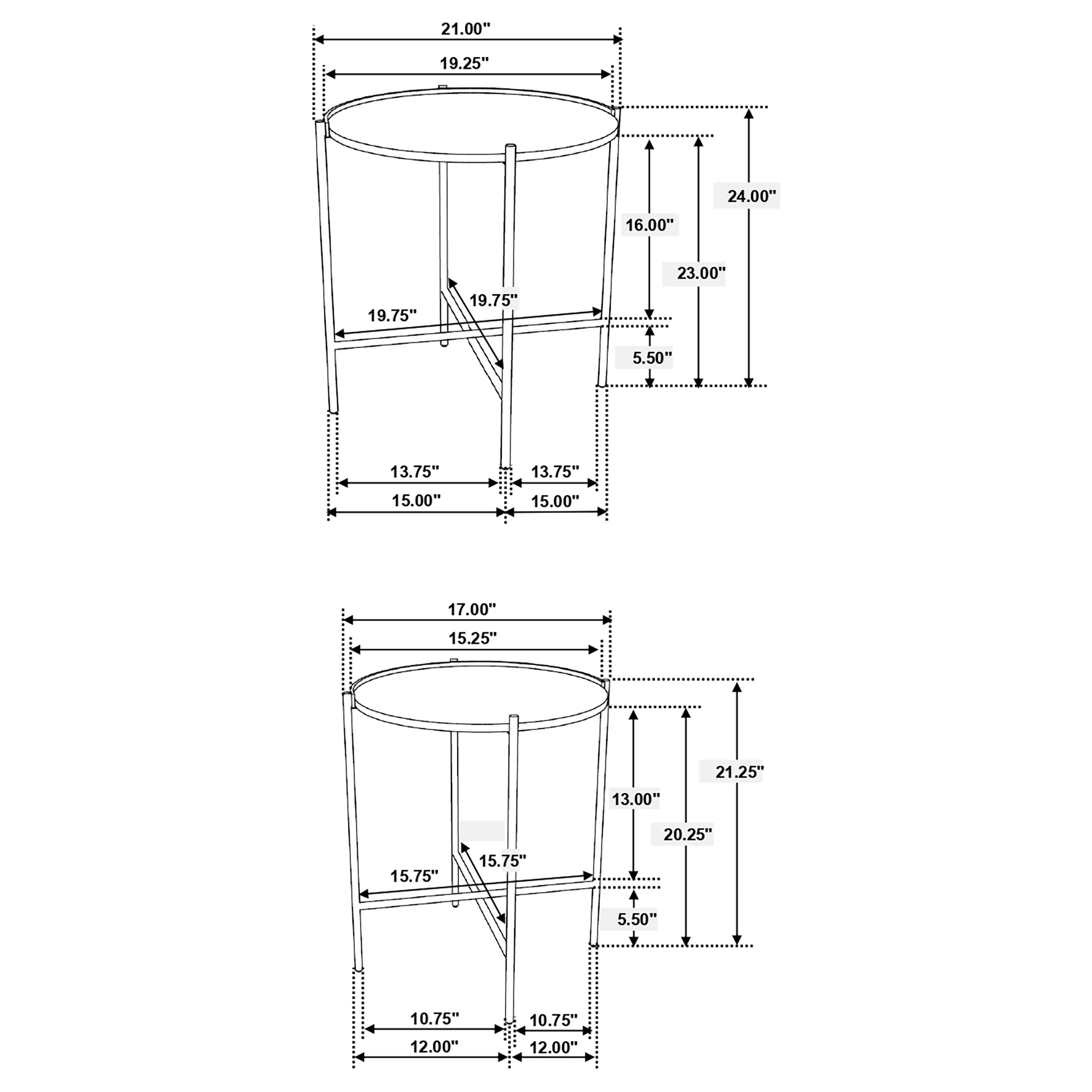 Malka  Round Wood Nesting Table Dark Brown and Gold