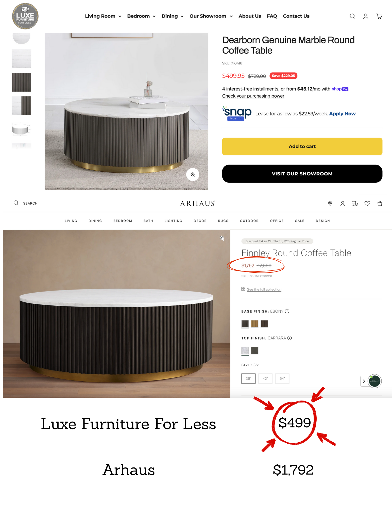 Dearborn Genuine Marble Round Coffee Table