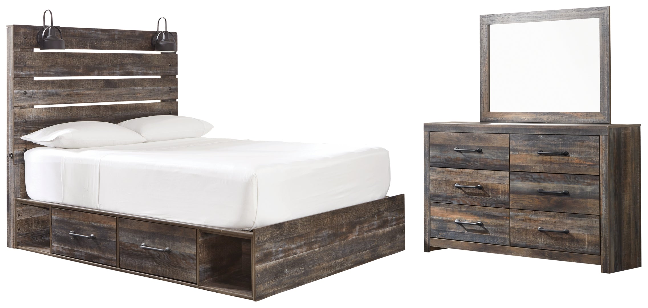 Drystan Twin Panel Bed with 2 Storage Drawers with Dresser