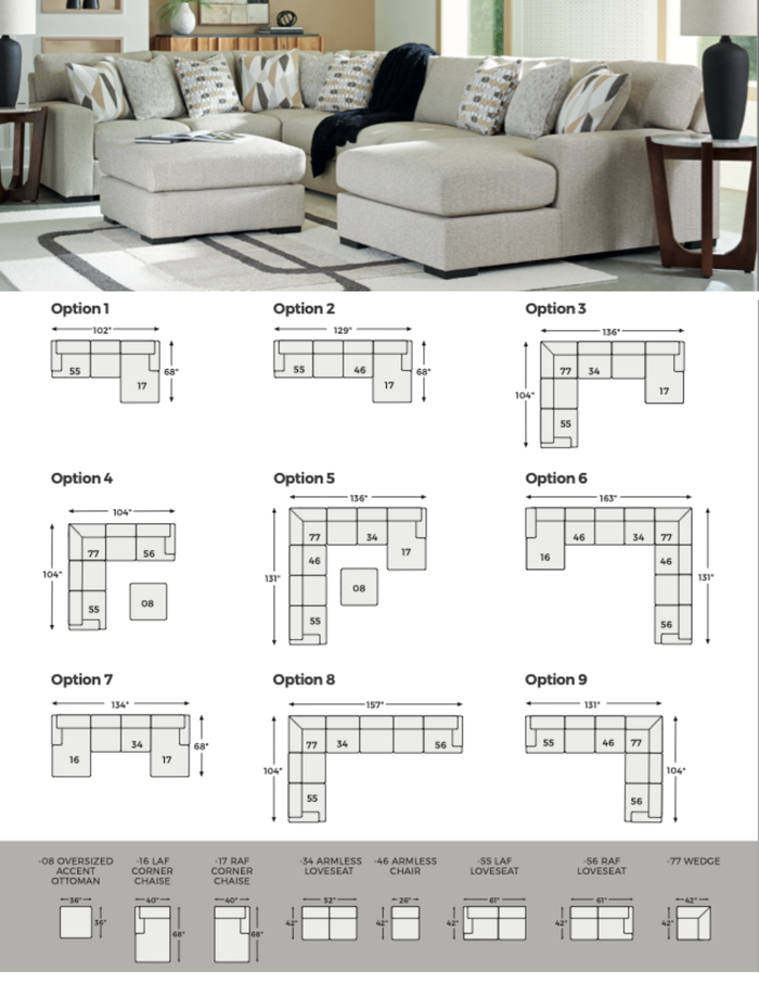 Laurelgrove 3-5 Piece Sectional (Customizable)