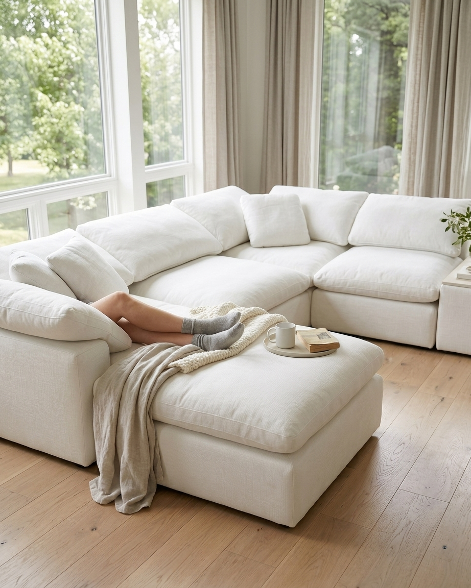 Luxe Dream Performance Bouclé Square Arm Cloud - Ivory