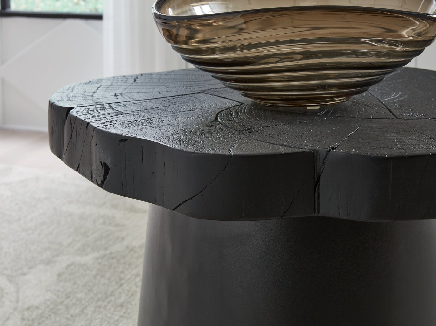 Solid Acacia Wood and Metal Round End Table
