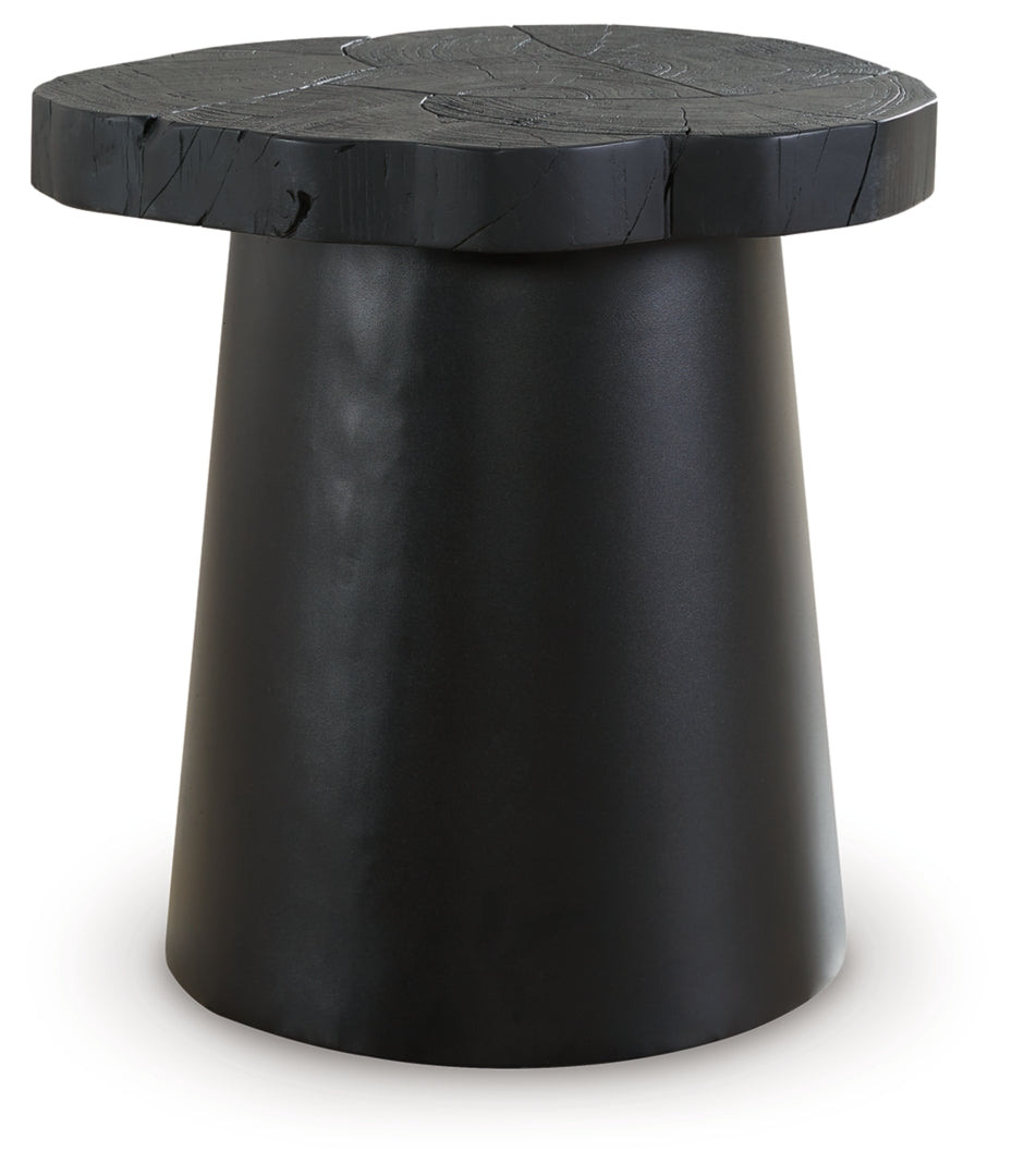 Solid Acacia Wood and Metal Round End Table